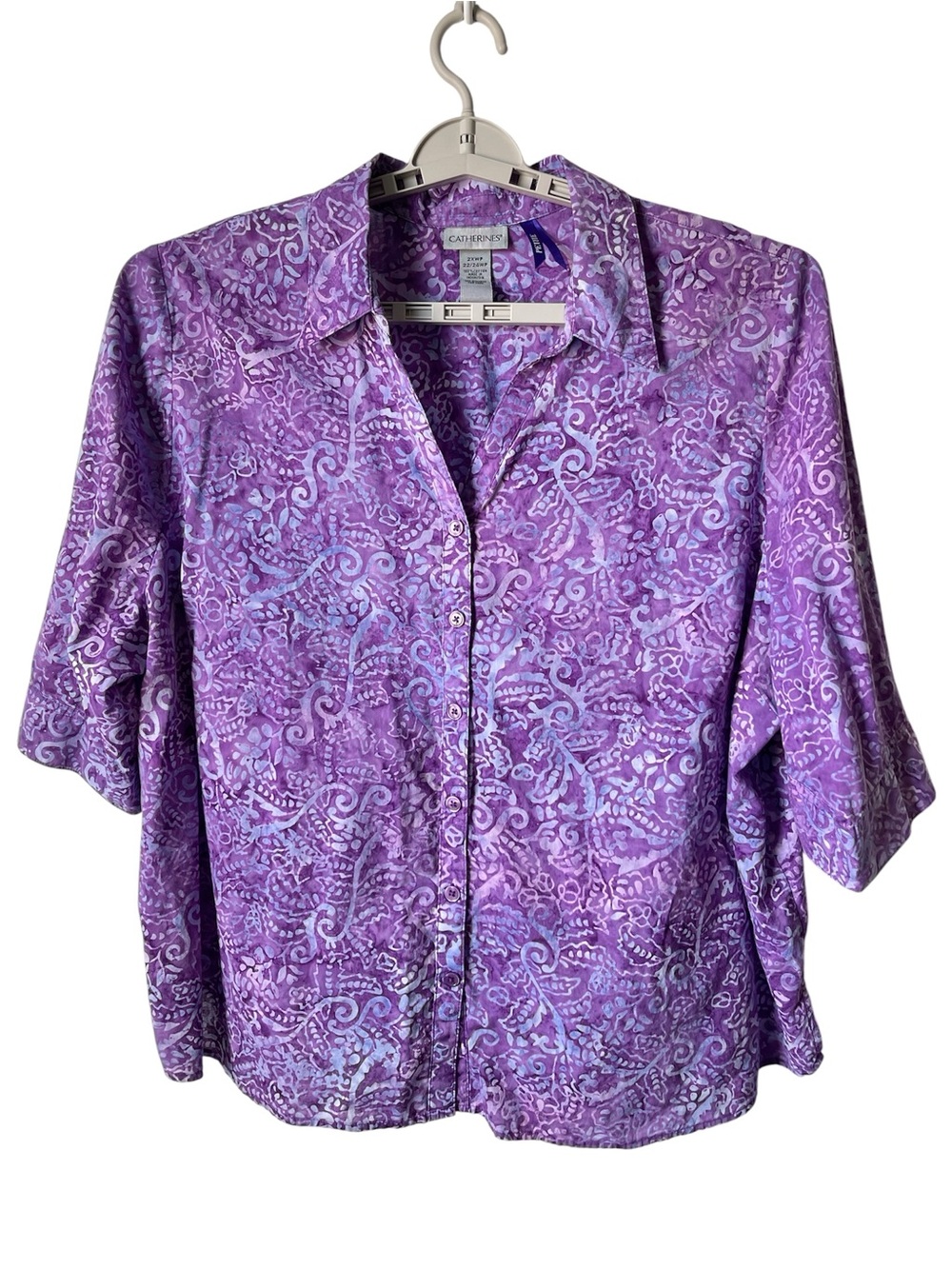 Catherine’s Button-Down Blouse Paisley Floral Print Violet And Lavender Sz 2XP